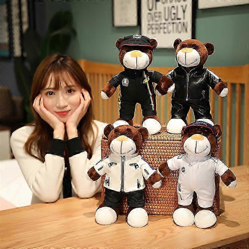 Lustiger Motorrad-Teddybär Plüschtiere Stoffbär Mit Helm Jacke Kleidung Plüschpuppen Weiches Kissen Kinder Jungen Geschenk Präsent 25-26