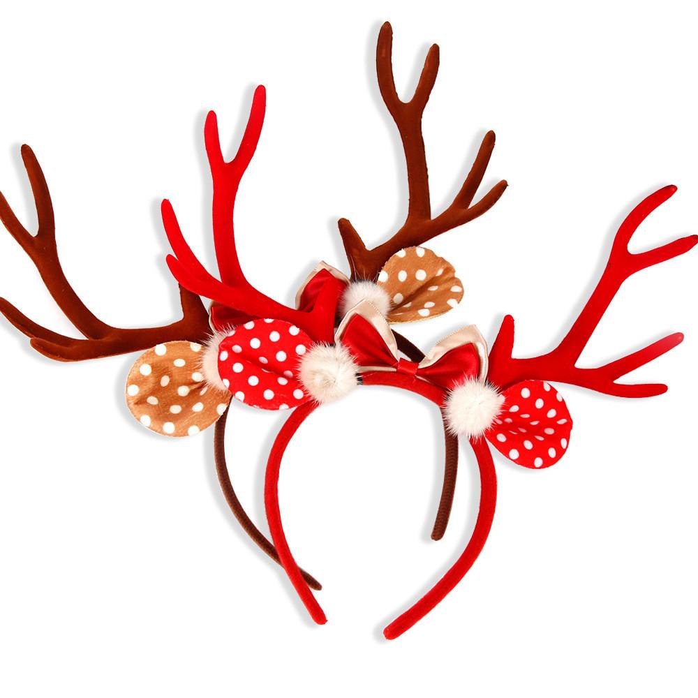 Decorative Christmas Antler Headband With Adorable Bow In Red And Brown For Holiday Spirit