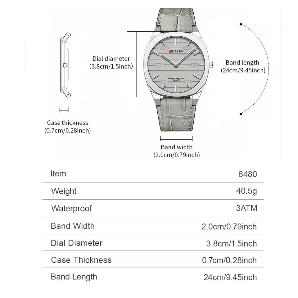Curren Brand Luxury Men's Quartz Watch Ultra-Thin Waterproof Men's Wristwatch Business Fashion Watch for Men Leather Reloj 8480