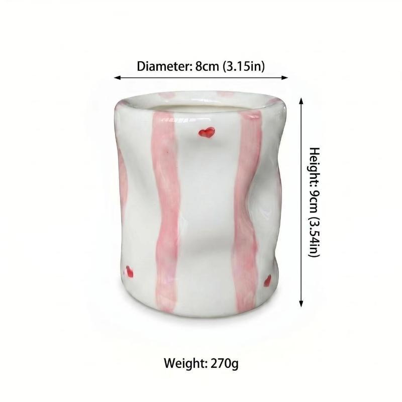 Hand Painted Striped Heart Ceramic Mug Irregular Wrinkle Shape Ins Style Coffee Cup For Home Office Afternoon Tea Time Use
