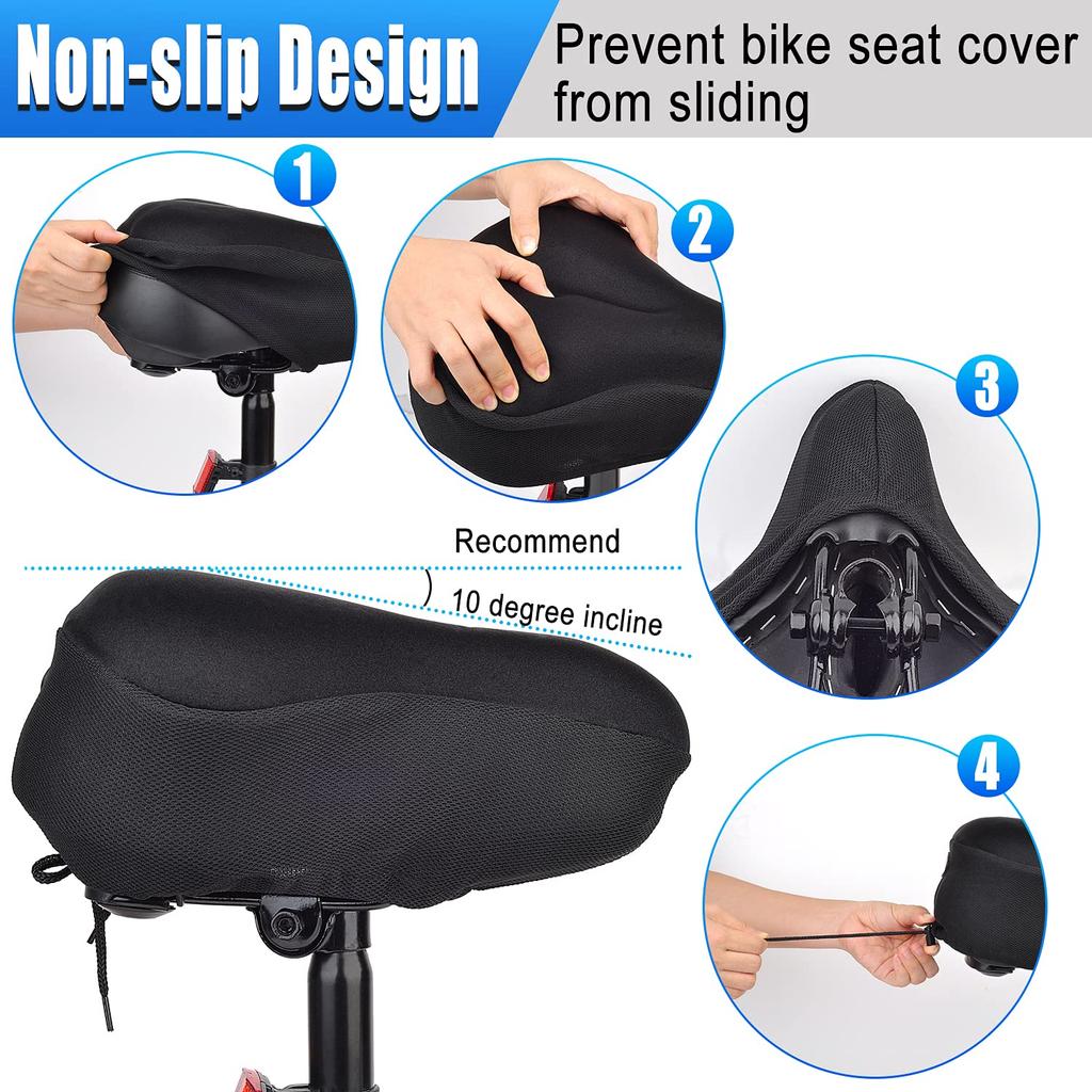 Thick Wide Gel Bike Seat Cushion with Rain Cover Large Surface Comfortable for Butt Memory Gel Foam Bike Saddle Seat Cushion Cover & - (L)