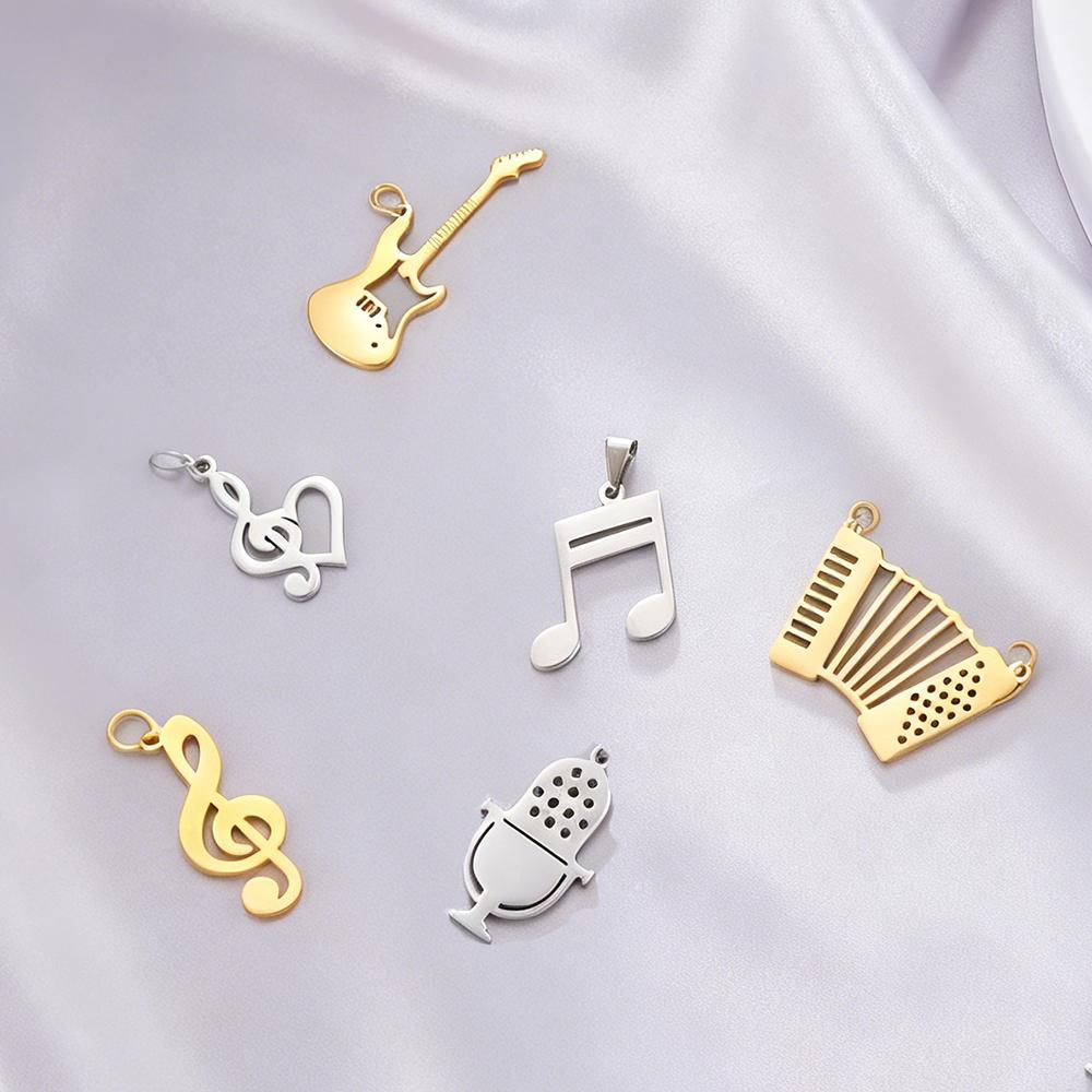 1pc Music Musical Instrument Pendant Stainless Steel Guitar Accordion Microphone Charms For Necklace Making