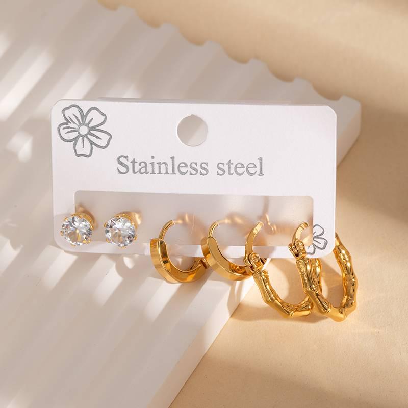 European & American Geometric Titanium Steel Earring Set: Women's Light Luxury 3-Piece Stainless Steel Versatile Earrings