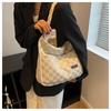 IELGY large-capacity bag, checkerboard canvas shoulder bag, high-end simple casual tote bag