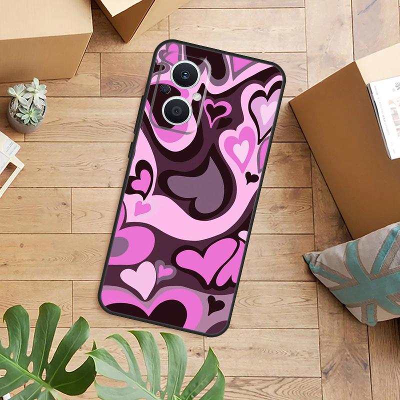 Brown Purple Hearts Swirl Pattern Phone Case For OPPO Reno 14 13 11 12 F 10 Pro 8T 7 8 Lite OPPO Find X8 X6 X5 X9 Pro Cover