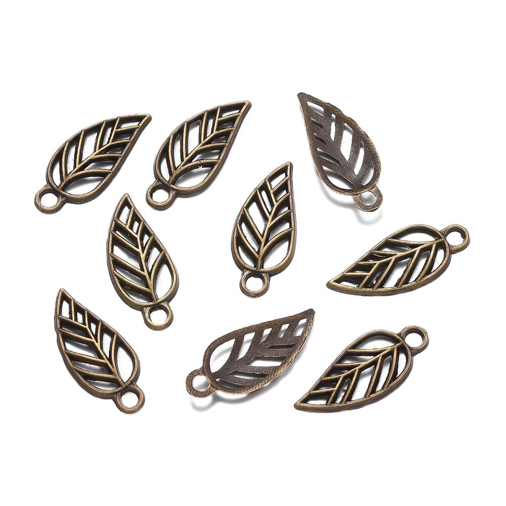50pcs/lot 19x8mm Alloy Leaves Shape Antique Pendant Charms Necklace Bracelet Earring DIY For Jewelry Making Accessories Supplies