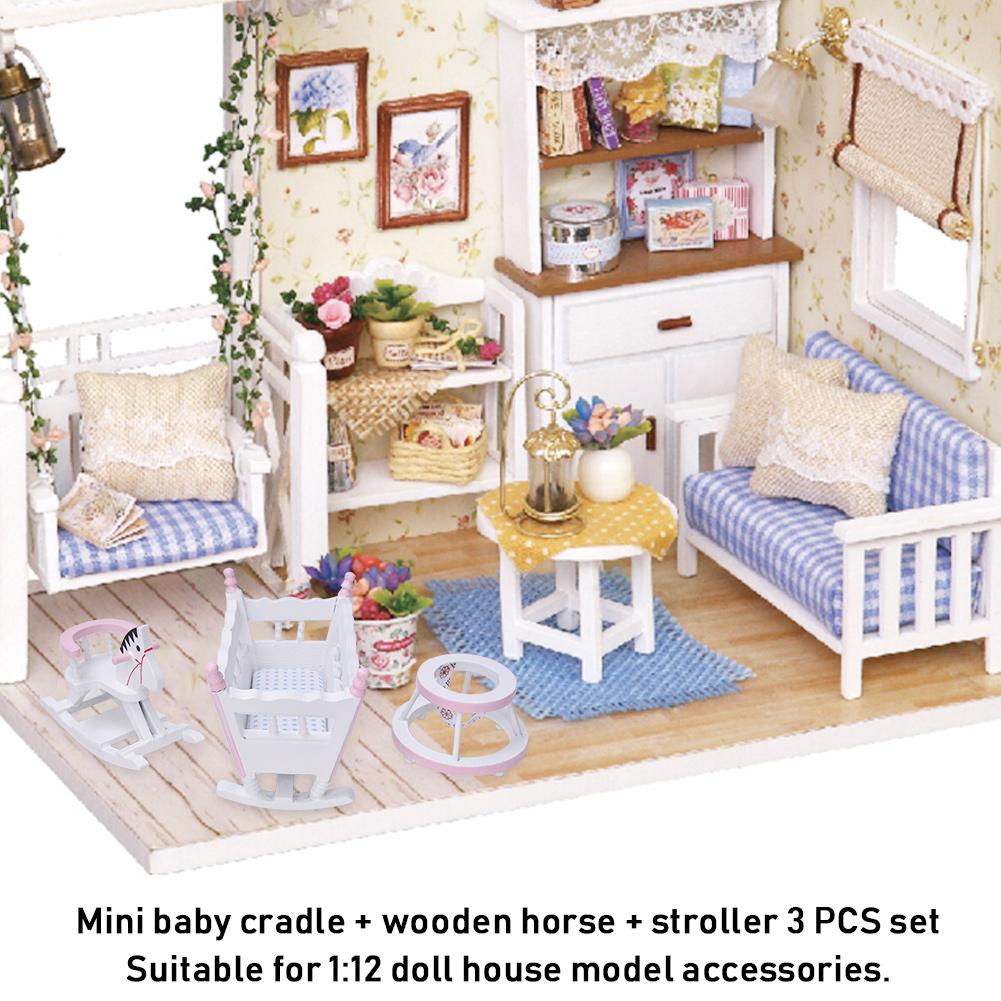 1:12 Doll House Accessories   Furniture     Wooden Horse Stroller Set