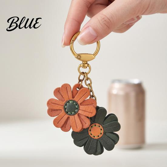Small Floral Pendant Keychain Double Chrysanthemum Design Retro Style Soft