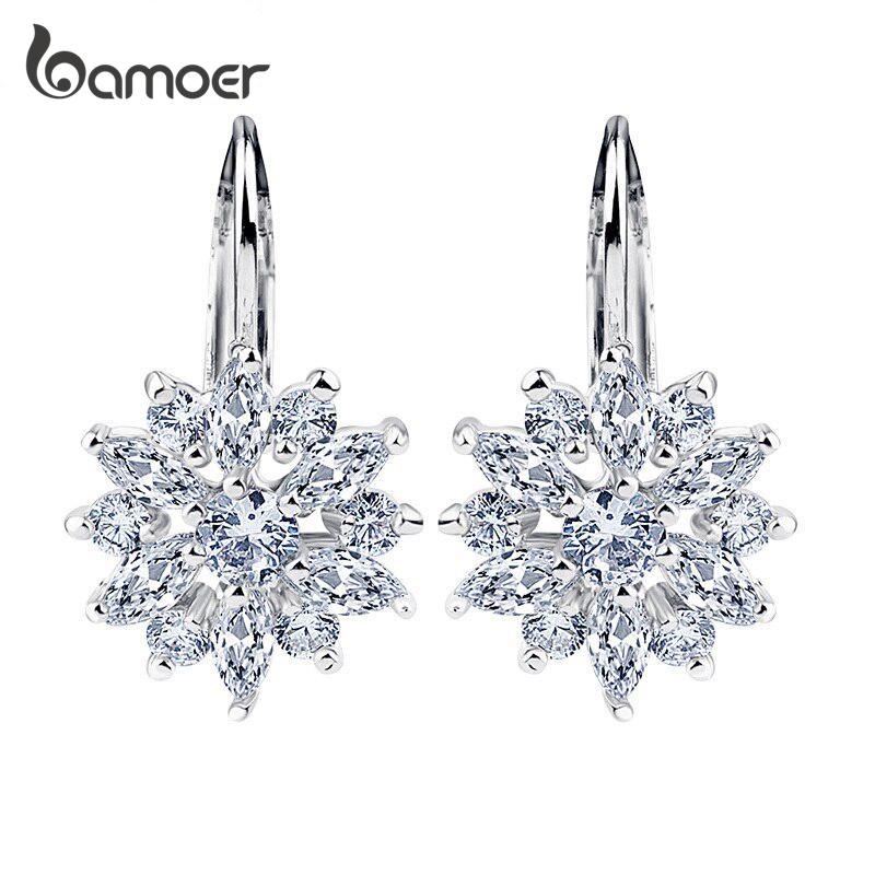 

Роскошные позолоченные серьги со вставками BAMOER, 3 цвета серебряный