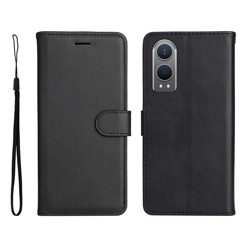 For Oppo K12x 5G (China)/OnePlus Nord CE4 Lite 5G Leather Wallet Case with Strap Solid Color Phone Stand Cover