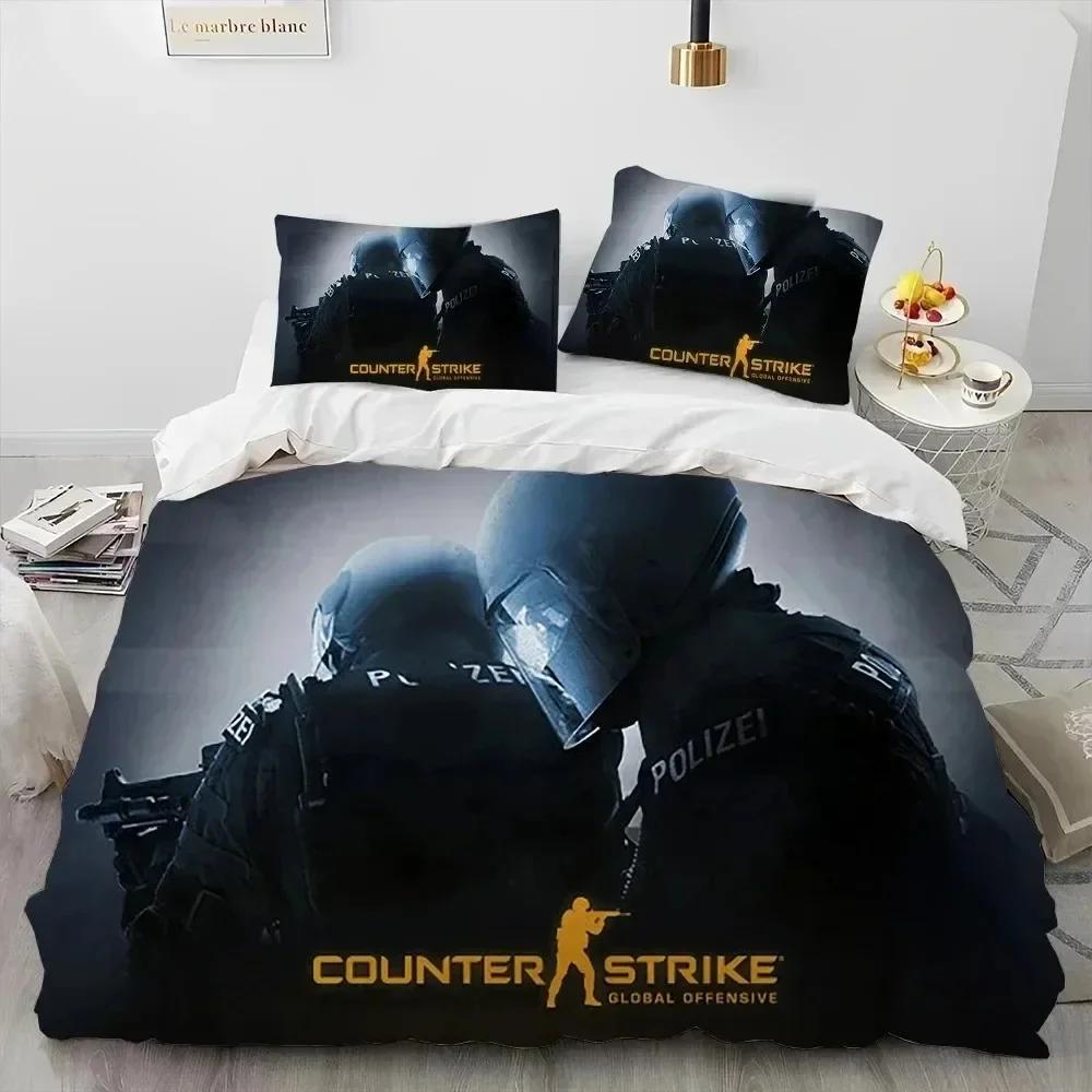 Luxury New 3D Print CS GO Game Gamer Counter Strike Bedding Set Duvet Cover Bed Set Quilt Cover Pillowcase Queen Size Boys Adult