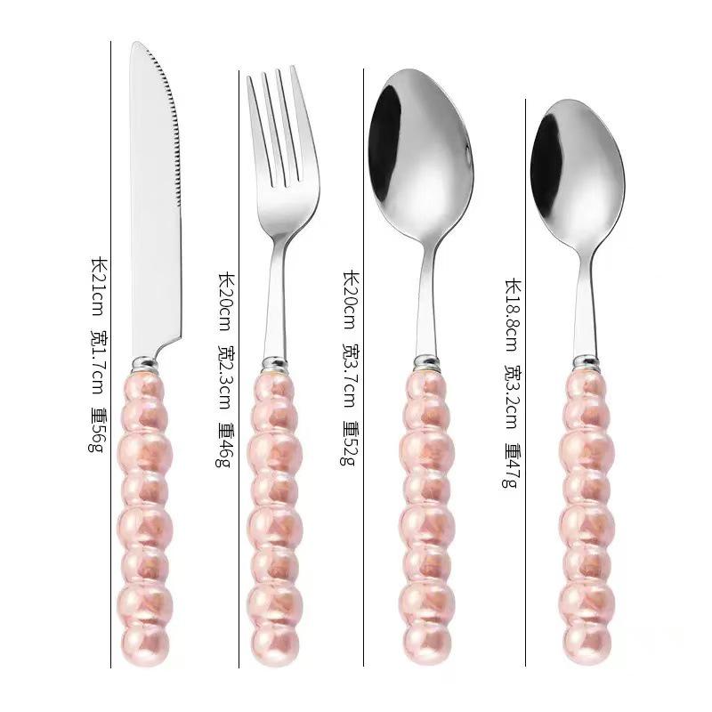 Norse Luxe Ceramic Pearl Cutlery Set: Fork, Knife & Spoon in Elegant Stainless Steel