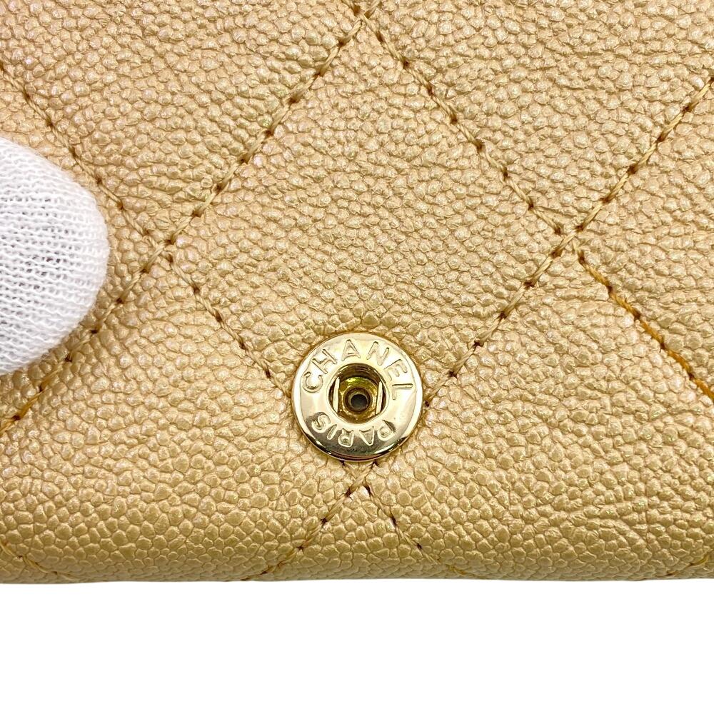 CHANEL Compact wallet Matrasse caviar skin Caviar skin Tri-fold wallet beige Caviar skin Used