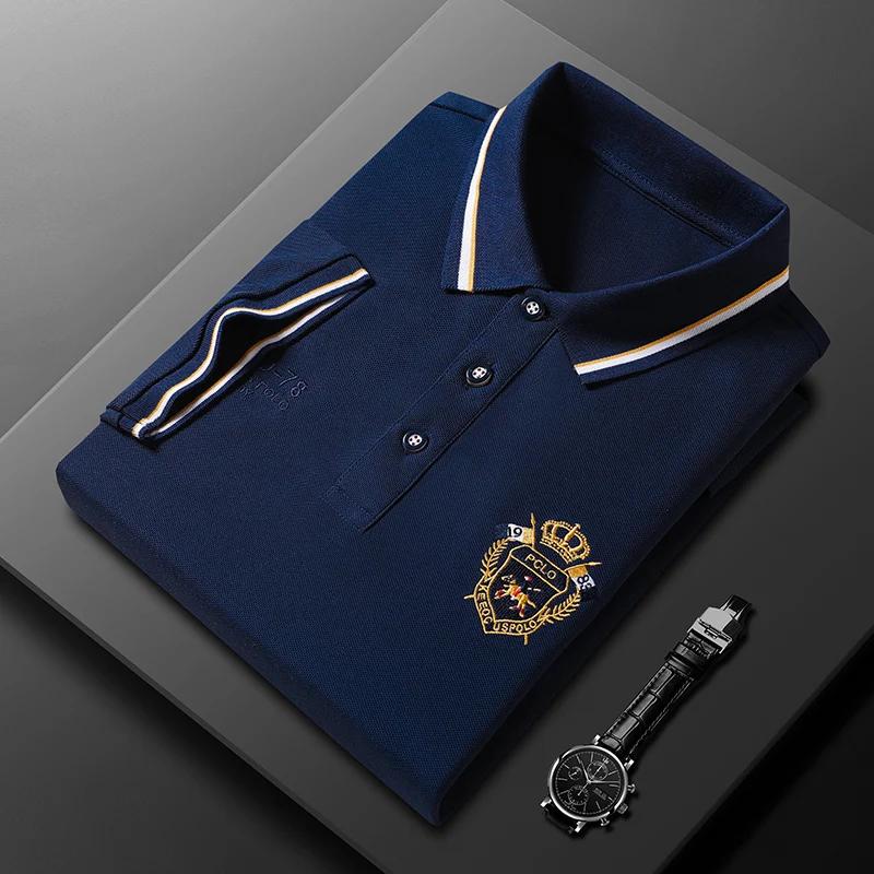 Trend Hub New Men's Casual Embroidery Short Sleeve Polo Shirt Fashion Solid Color Top
