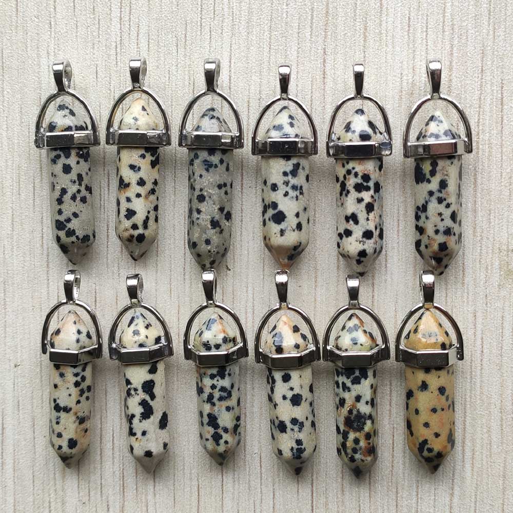 Natural stone quartz aventurine lapis crystal hexagonal pillar Pendants for Jewelry accessories 12pcs