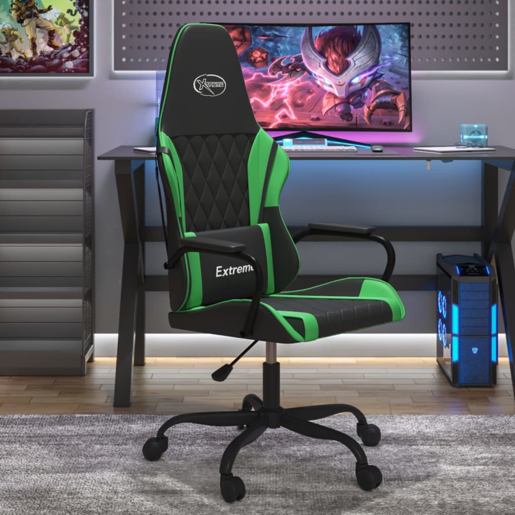 Gaming Chair Black and Green Synthetic Leather