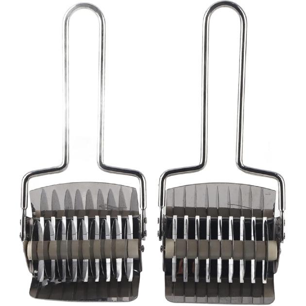 2pcs Pasta Noodle Cutter, Stainless Steel Manual Noodle Cutter Roller Dough Cutter Pasta Spaghetti Noodle Lattice Rolle Kitchen Baking Tool