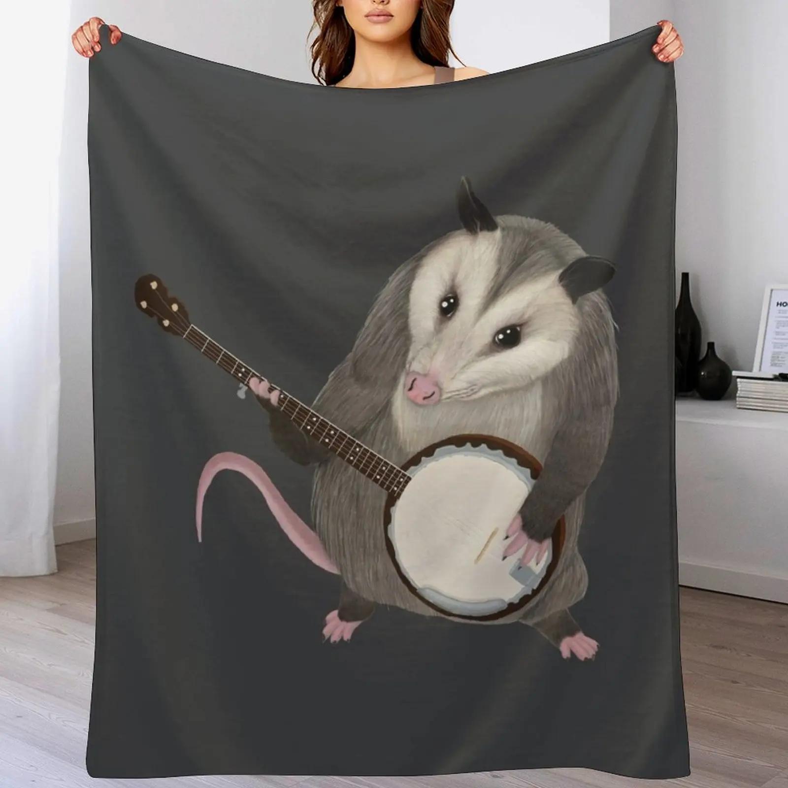 

Opossum playing the banjo possum Throw Blanket Ultra Plush Cozy Blanket for Napping Sleeping 102x76cm(40x30in)