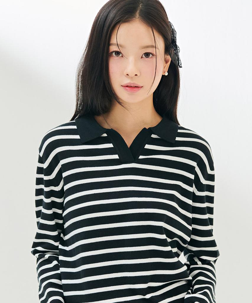 CHASECULT Women'S Open Collar Striped Sweater-Darg5263B03