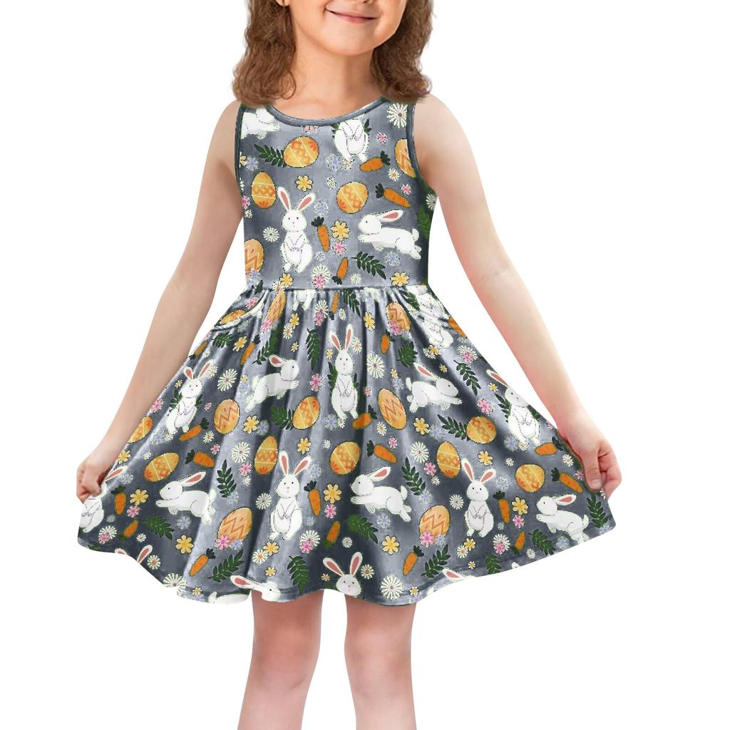 Children's Fashionable Comfortable Casual Sleeveless Easter Print Dress