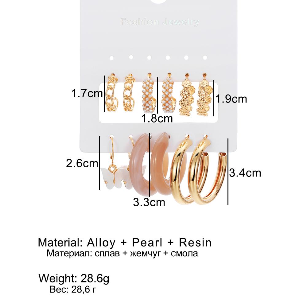 2023 Fashion Women's Earrings Pearl Pink Diamond Carded Earrings Butterfly Pearl Khaki Resin Carded Multi-Layered C-Shaped Pentagram Snake Pattern