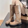Boots Women's Western Cowboy High Boots Platform Martin Boots New Coarse Heel Maillard Boots Brown Chelsea Boots