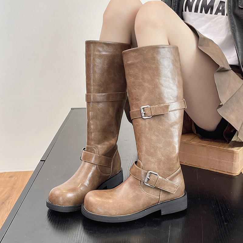 Boots Women's Western Cowboy High Boots Platform Martin Boots New Coarse Heel Maillard Boots Brown Chelsea Boots