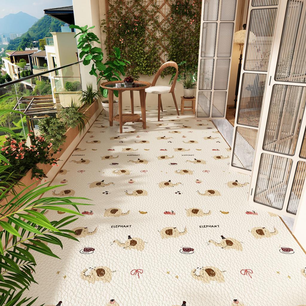 Balcony Floor Mat Pvc Leather Large Rug Waterproof Non-slip Outdoor Carpets Plants Flowers Cute Patterns Home Decor Kitchen Mats