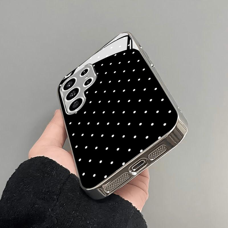 Black and white wavelet dot glass phone case suitable for Samsung Galaxy S26 S25 S24 S23 S22 S20 FE/Ultra/Plus5G anti drop