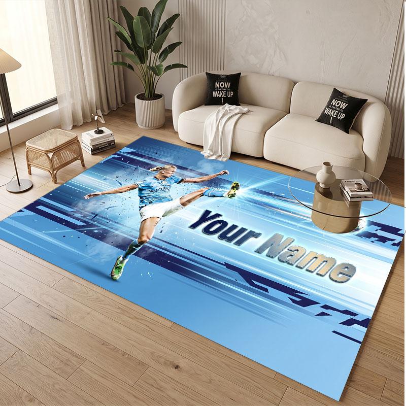Custom Rug Erling Haaland Pattern Print Name Text Soft Non‑Slip Floor Carpet for Home Indoor Decoration