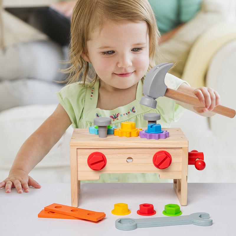 Portable Wooden Toolbox Toy for Kids - Enhances Hand-Eye Coordination with Screws, Nuts, and Disassembly Activities.