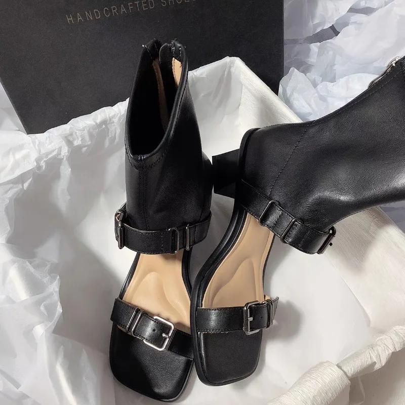 Fashion Women Ankle Boots Sandals Square Toe High Heels Shoes Sexy Chunky Sandals Elegant 2025 New Summer Heeled Shoes Cool Woman Pumps