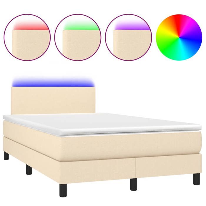 Exclusive House - Slatted Bed Base Mattress and LED Cream 120x190 Cm Fabric