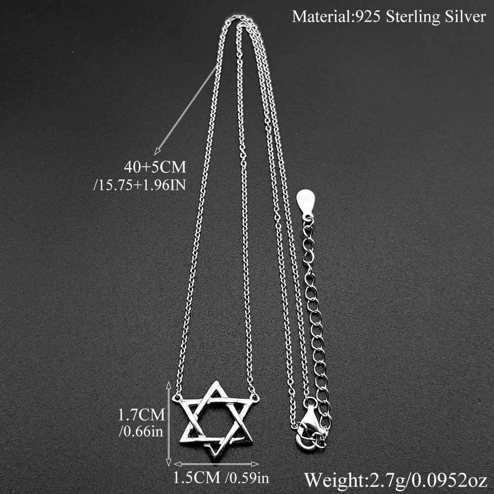 Luxury Hollow 925 Sterling Silver Je Star of David Pendant Necklace for Women Girl Charms Choker Chain Israel Jewelry Gift