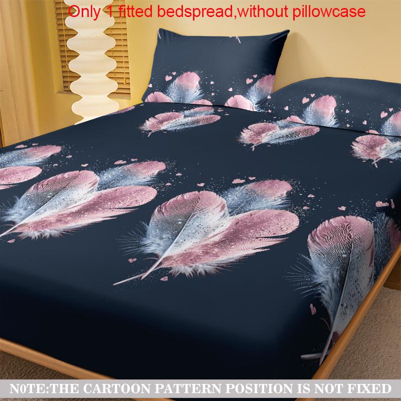1 Simple Modern Feather Diamond Printed Matte Fitted Sheet, Bedroom Printed Bed Cover, Bedding(Excluding Pillowcases)