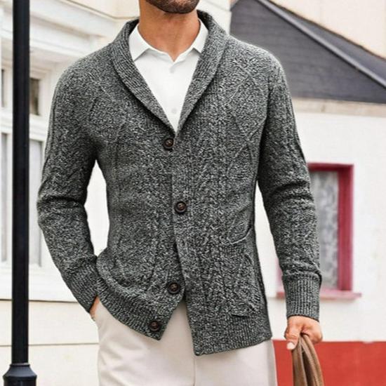 Men's Korean Style Knit Cardigan - Long Sleeve, Autumn Casual, Solid Color Sweater