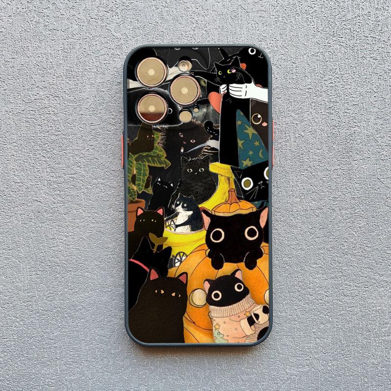 Kreative freche schwarze Katze Illustration Collage Handyhülle für iPhone 13 12 Mini 11 Pro Max 15 16 14 Pro Max Plus XR X XS Hüllen