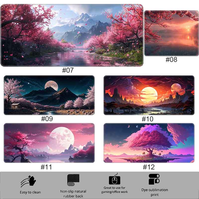 HD Große Gaming-Mauspads Kirschblüten-Landschaft Mond-Mauspad Große Schreibtischunterlagen Rutschfeste Gummi-Mauspads XXL Große Tastatur-Tischmatten