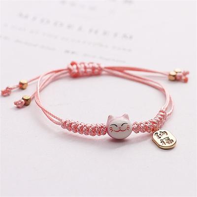 Ručně vyráběné barevné provazové Lucky Cat náramek pro ženy Dívky Dárky k narozeninám Přívěsek střapec Módní Maneki Neko pár náramků
