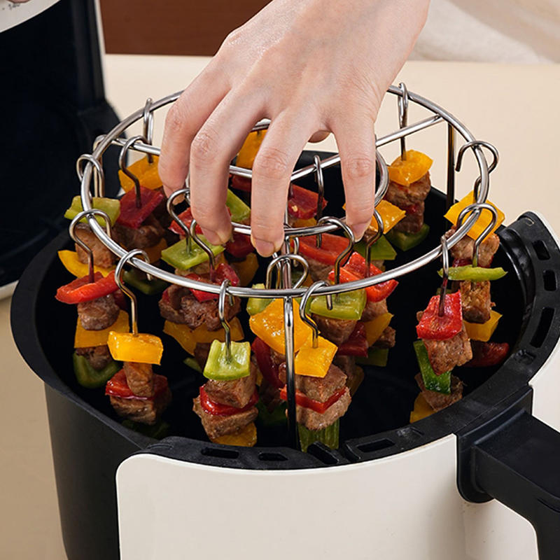 Kitchen Vertical Skewers Holder Round Air Fryer Grill Rack Detachable Grill Kebab Rack with Steel Sticks