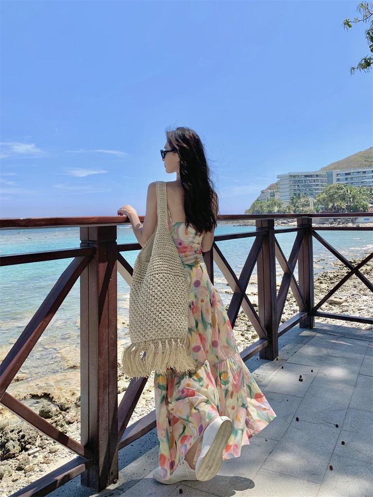 Seaside Chic Floral Spaghetti Strap Maxi Dress