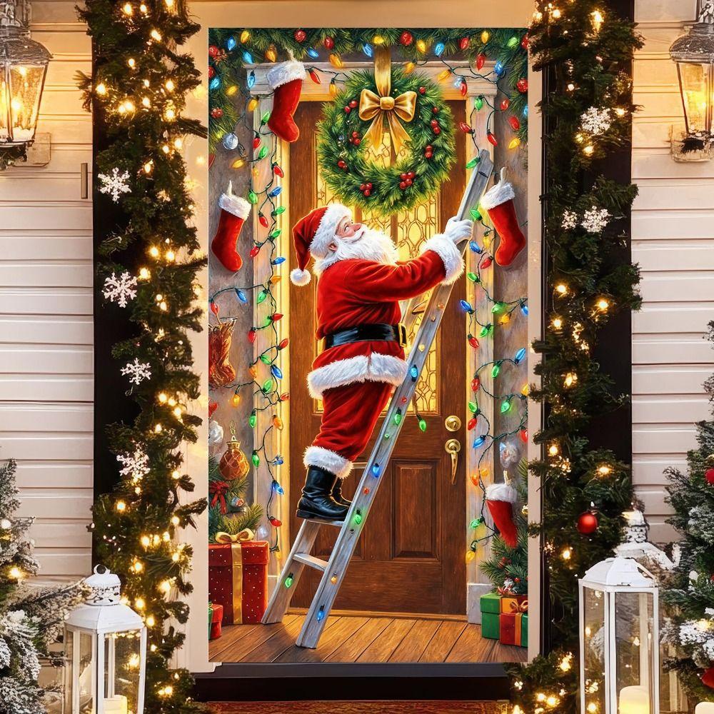 Door Hanging Christmas Door Cover Atmosphere Arrangement Background Santa Claus Banner Old Man Snowman Holiday Props
