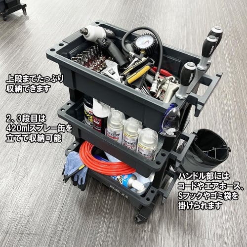 SK11 Tool Cart & Parts Storage Set, 3-Tier, Box-Type, 30kg Load Capacity, Compact, Dimensions: W490 x D295 x H785mm, with Casters, Made in Japan, STW-