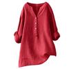 European & American Loose Plain Stand Collar Button Long Sleeve Cotton Linen Top for Women