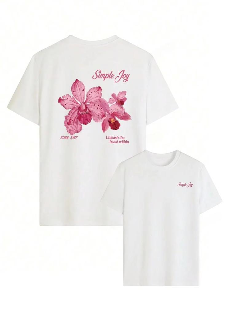 Y2k Pink Orchid Floral Graphic Tshirt Unisex Couple Unisex Unisex Cotton Crew Neck Soft Comfort Casual Streetwear Short Sleeve Tops