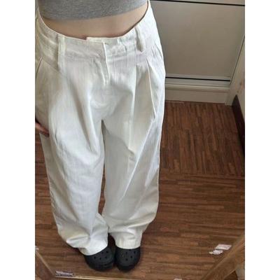 Amerikanische Retro-Plissee-Jeans in Weiß für Damen, Frühlingsgewürz, High Street, gerades Bein, lockere, schlankmachende Hose mit weitem Bein