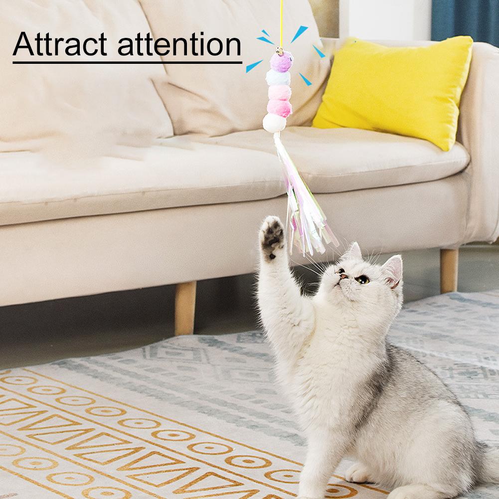 Hanging Cat Toy For Door Mounted Self-Play Elastic Rope Plush Caterpillar Feather Bell Teaser Toy For Feline Interaction