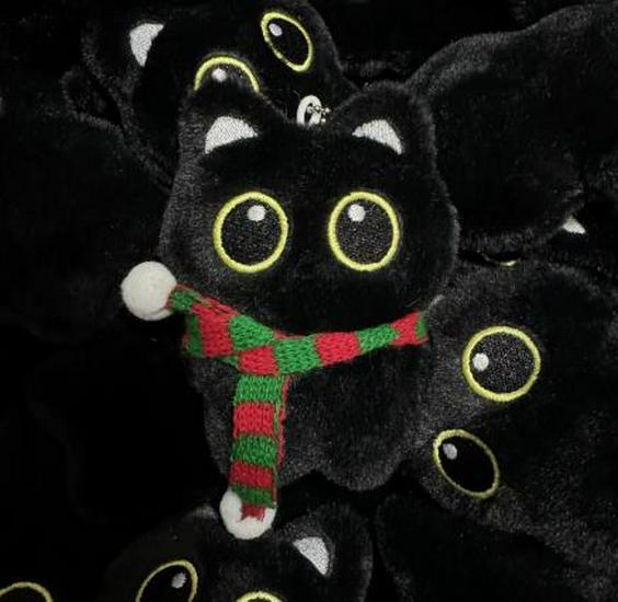 Cartoon Black Cat Plush Keychain - Cute Kitten Backpack Ornament
