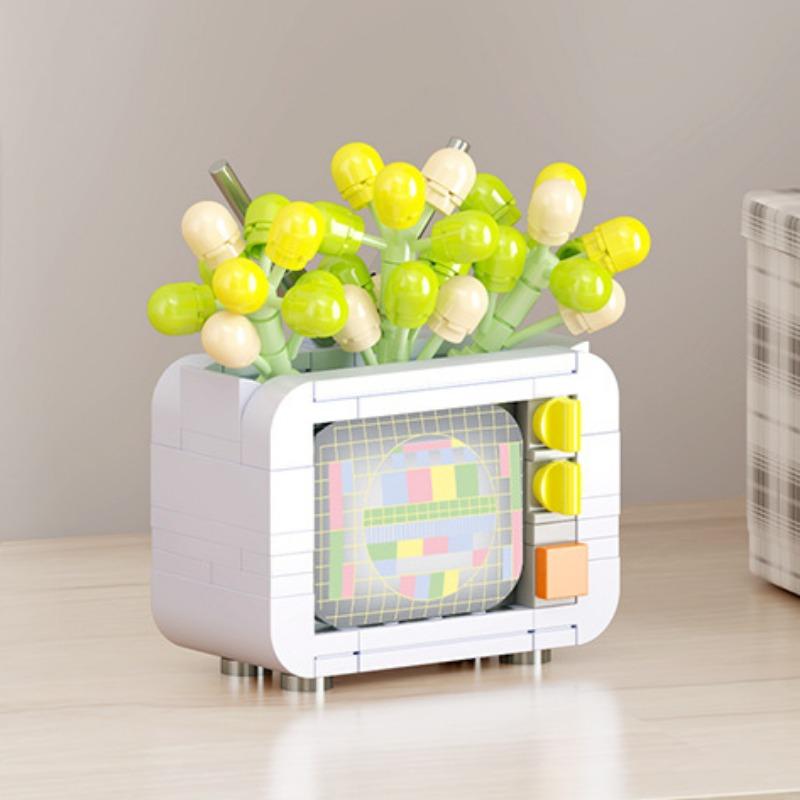 Block Flower Valentine's Day Multi -meat Potted Plastic Plasma Decoration Puzzle Assembly Building Block Toys