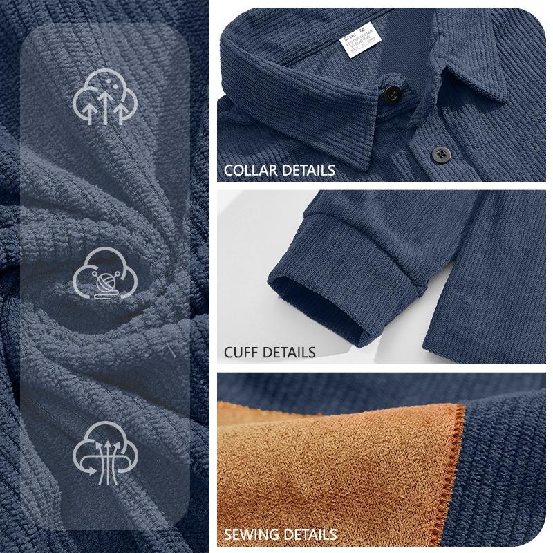 Men S Corduroy Polo Sweatshirt Button Placket Autumn Street Style